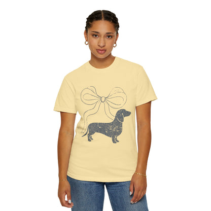Dachshund with Bow T-Shirt — Cute Wiener Dog Graphic Tee - Comfort Color Tee