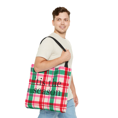 Christmas Plaid Tote Bag - 'Tis the Season Holiday Market Bag