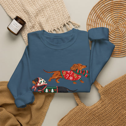 Dachshund Trio Christmas Sweatshirt – Festive Wiener Dogs in Holiday Sweaters