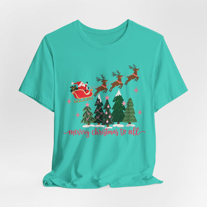 Christmas Tee - 'Merry Christmas to All' Santa Sleigh & Reindeer Holiday T-Shirt