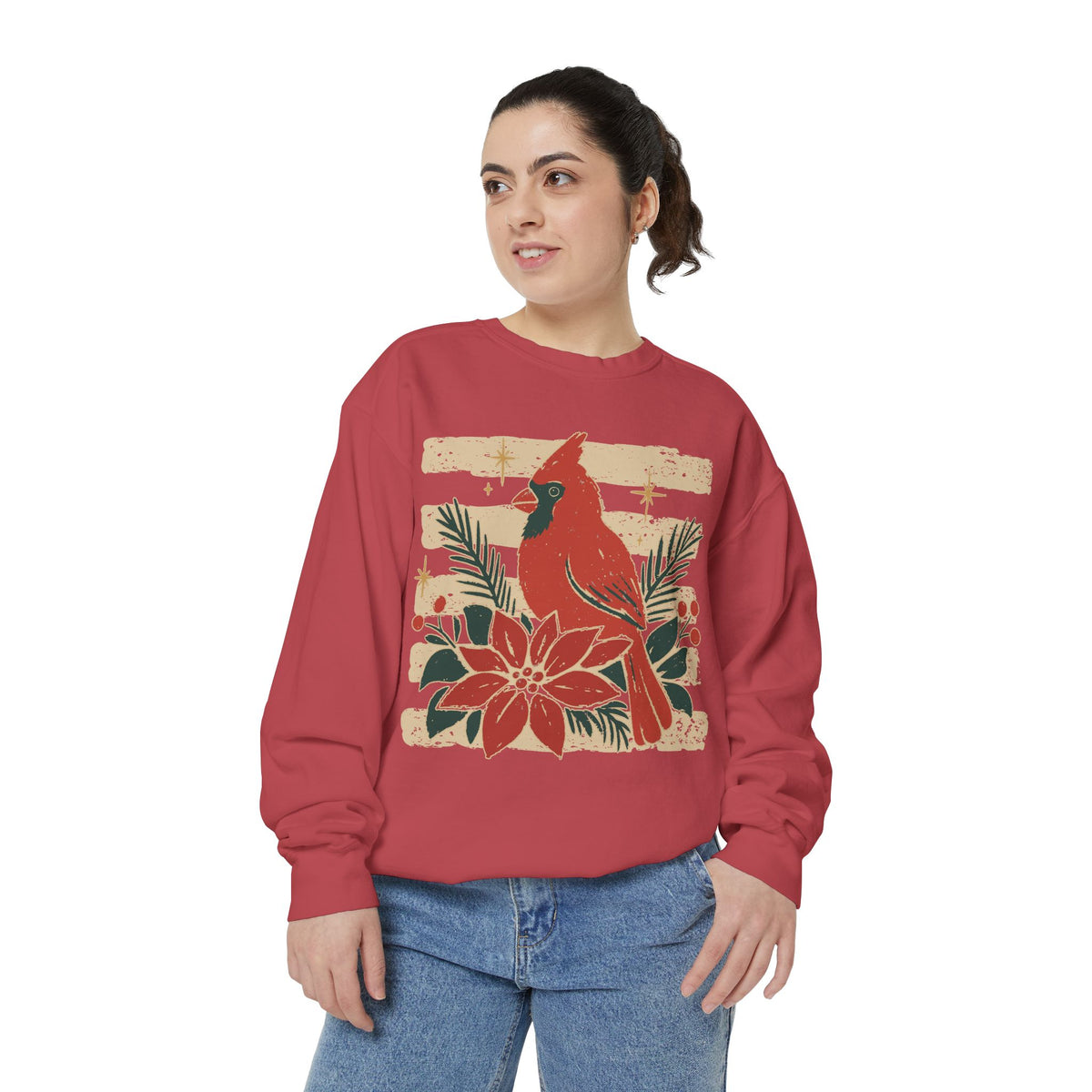 Cardinal & Poinsettia Sweatshirt — Festive Holiday Crewneck