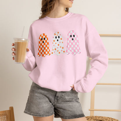 Ghost Crewneck Sweatshirt — Cute Checkerboard Halloween Pullover