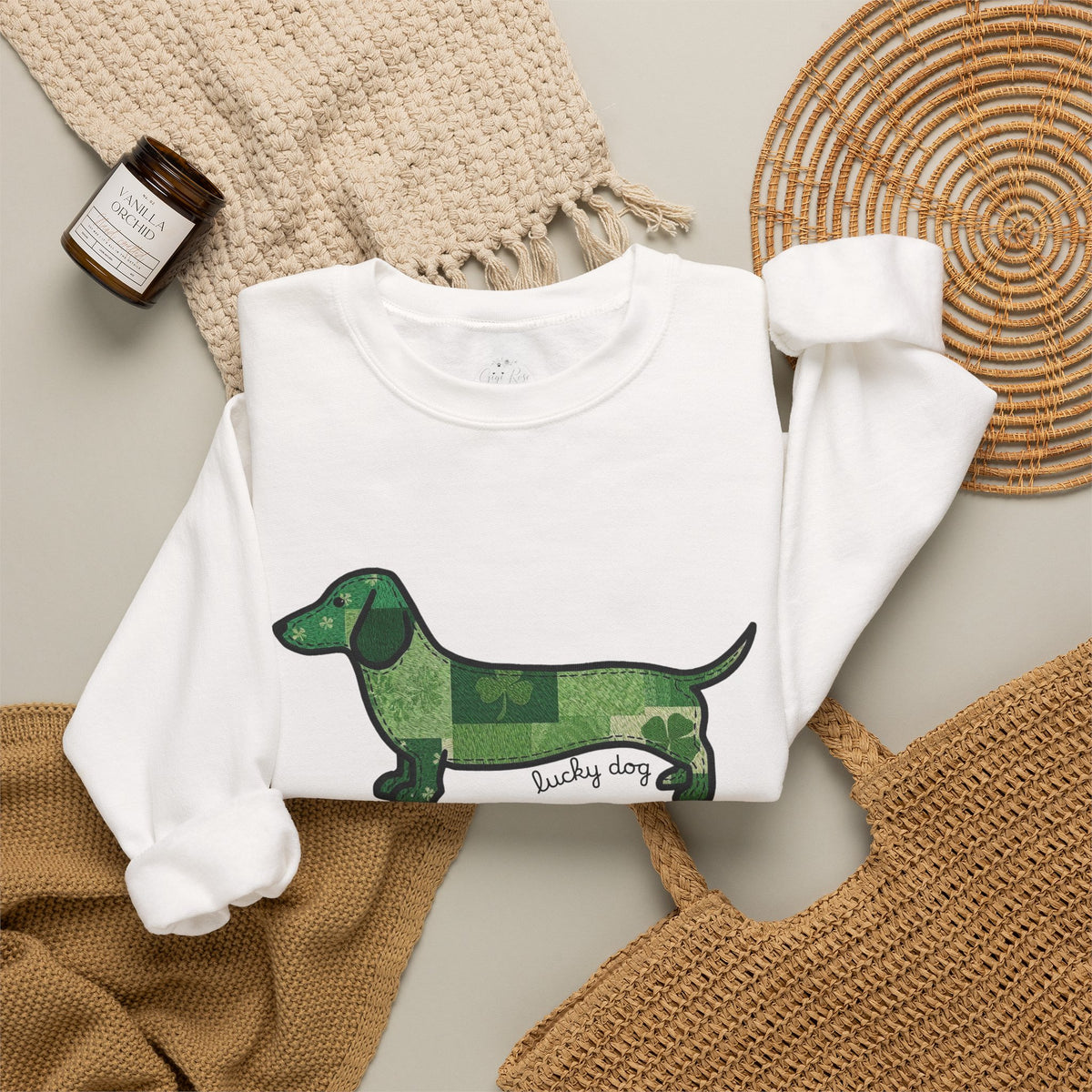St. Patrick's Lucky Dachshund Quiltwork Sweatshirt