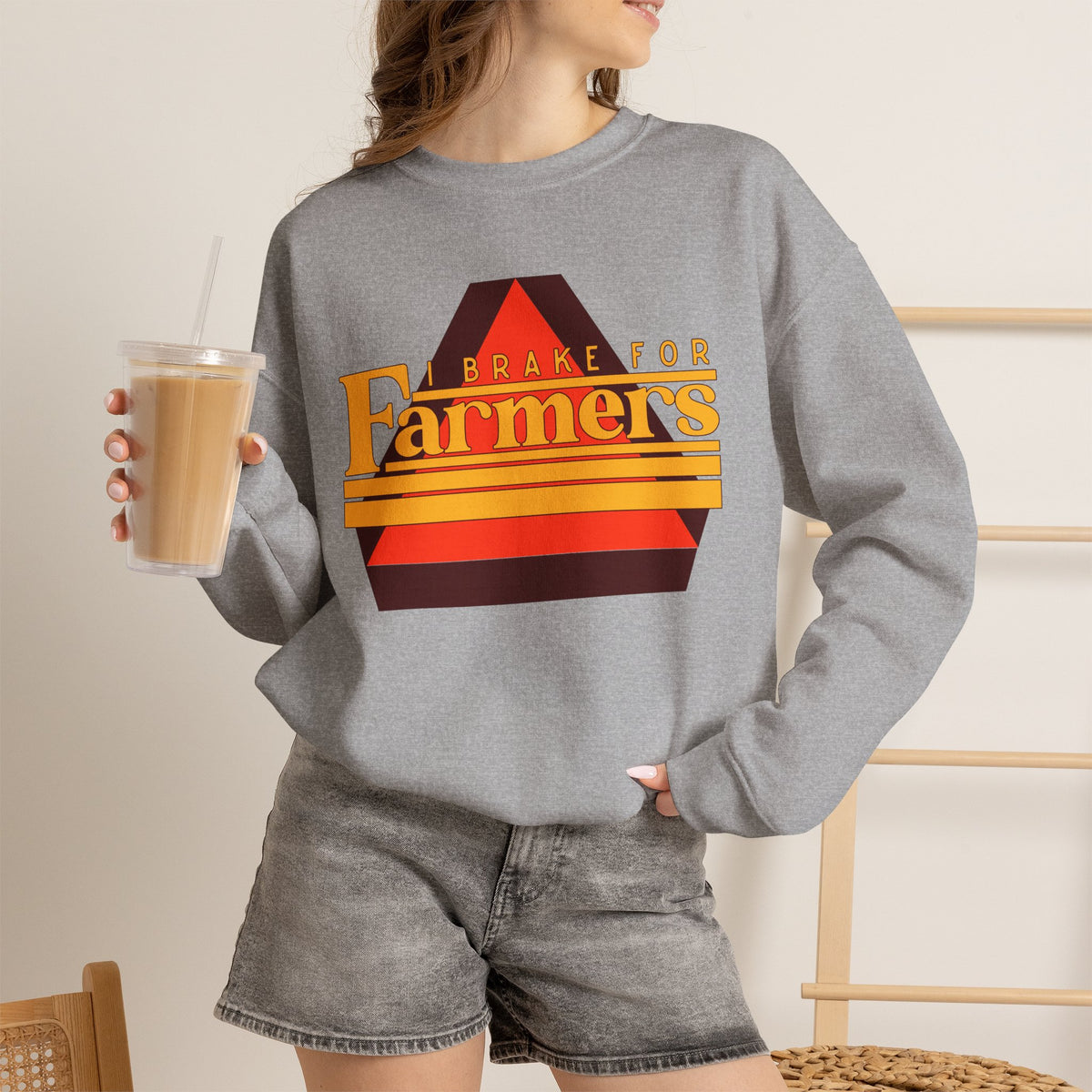 Farmers Crewneck Sweatshirt — 'I Brake for Farmers' Retro Farm Crew