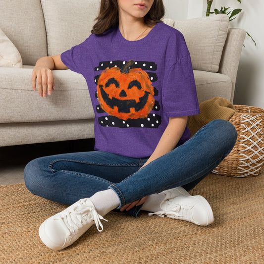 Halloween Pumpkin T‑Shirt — Smiling Jack‑O'Lantern Polka Dot Stripes