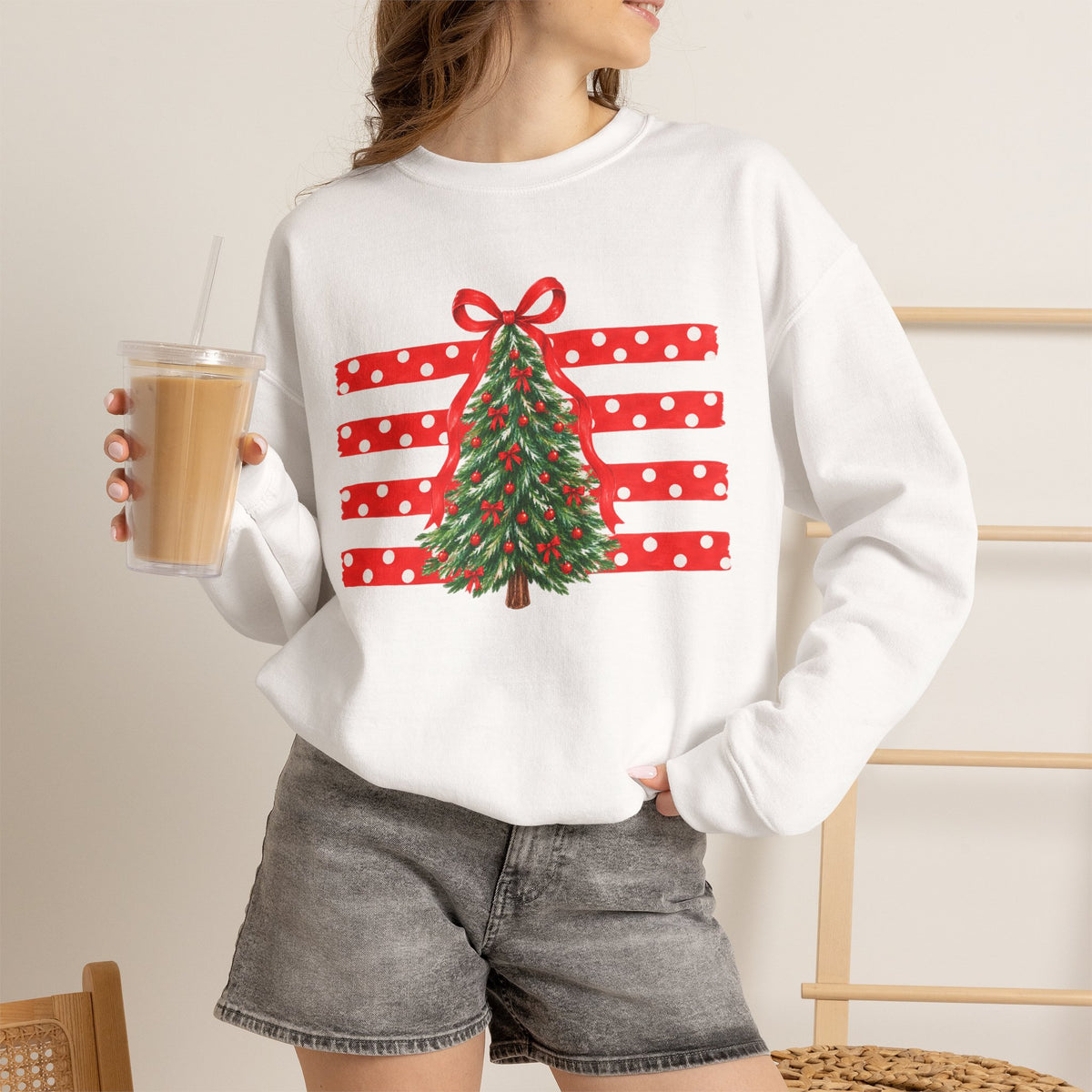Christmas Tree Ribbon Crewneck Sweatshirt