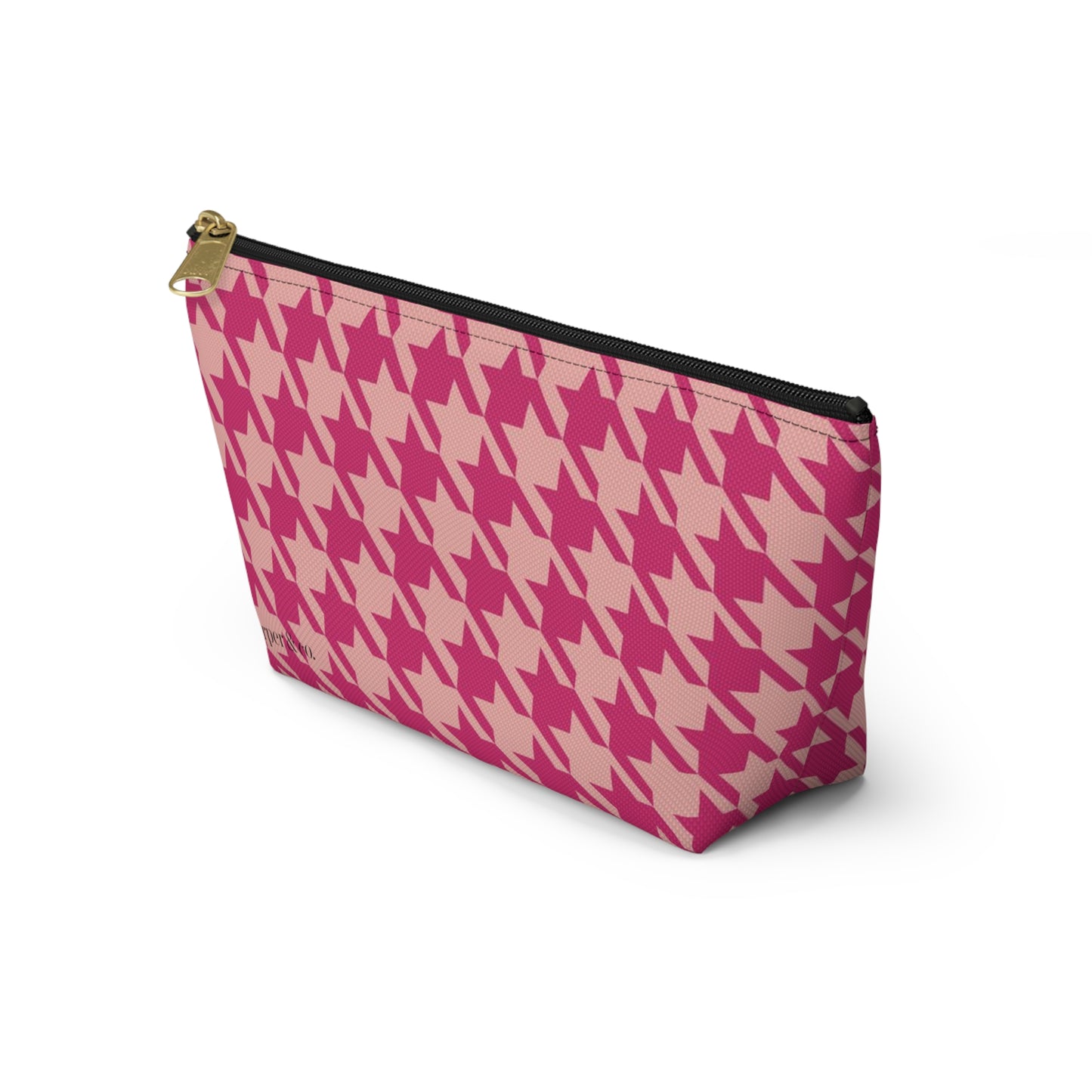 Pink Houndstooth Accessory Pouch w T-bottom