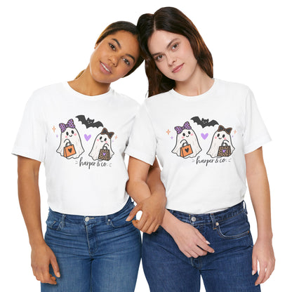 Cute Halloween Ghosts T-Shirt — Trick-or-Treating Ghosts with Bats & 'harper & co.'