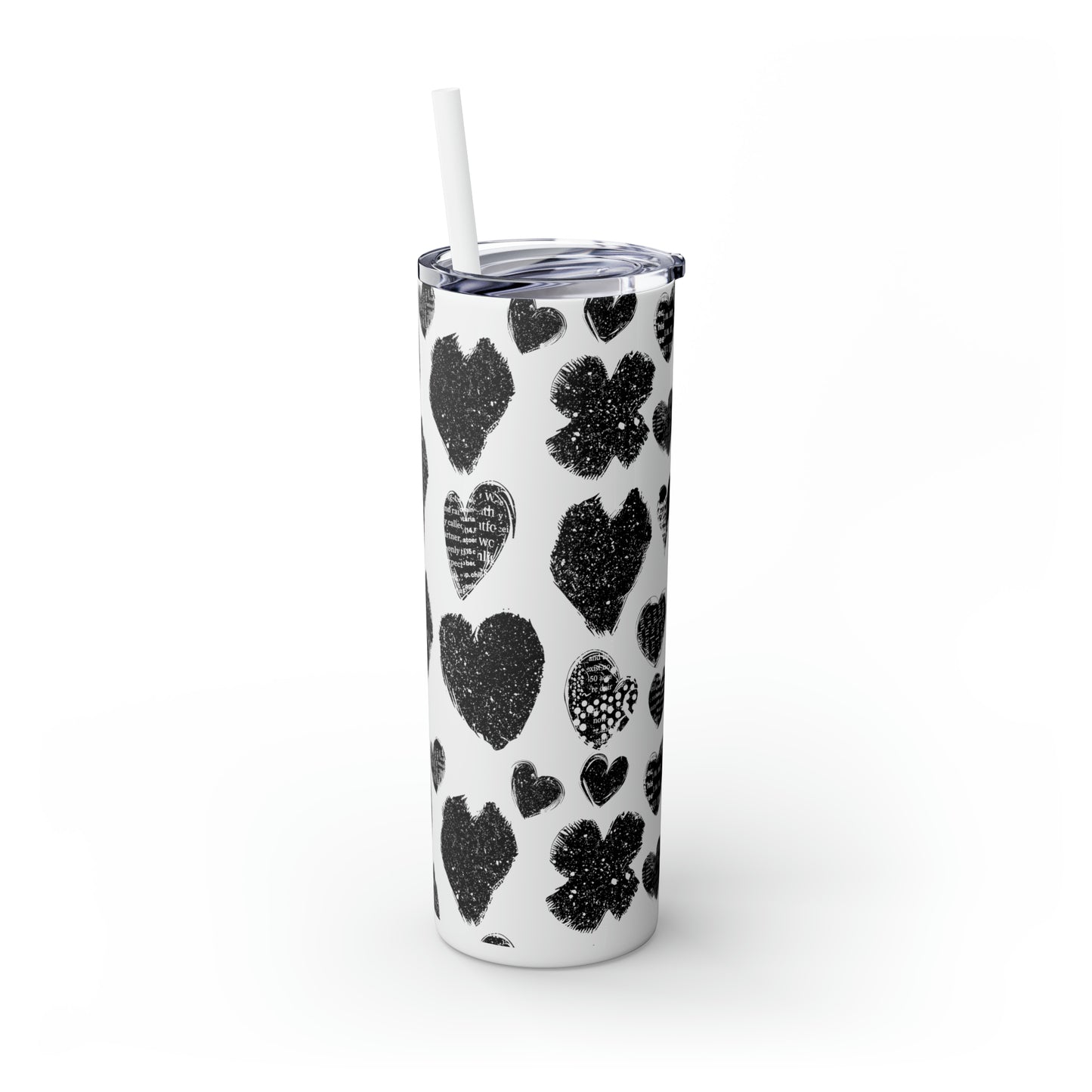 Black Heart Skinny Tumbler with Straw, 20oz