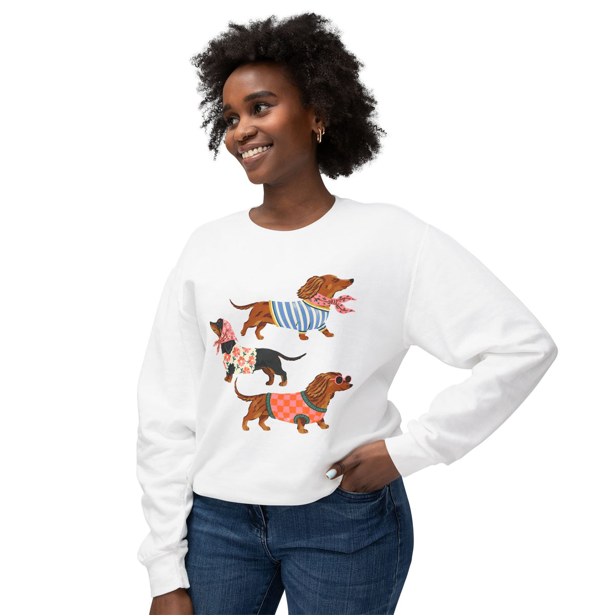 Dachshund Trio Sweatshirt — Cute Wiener Dogs in Sweaters Graphic Crewneck
