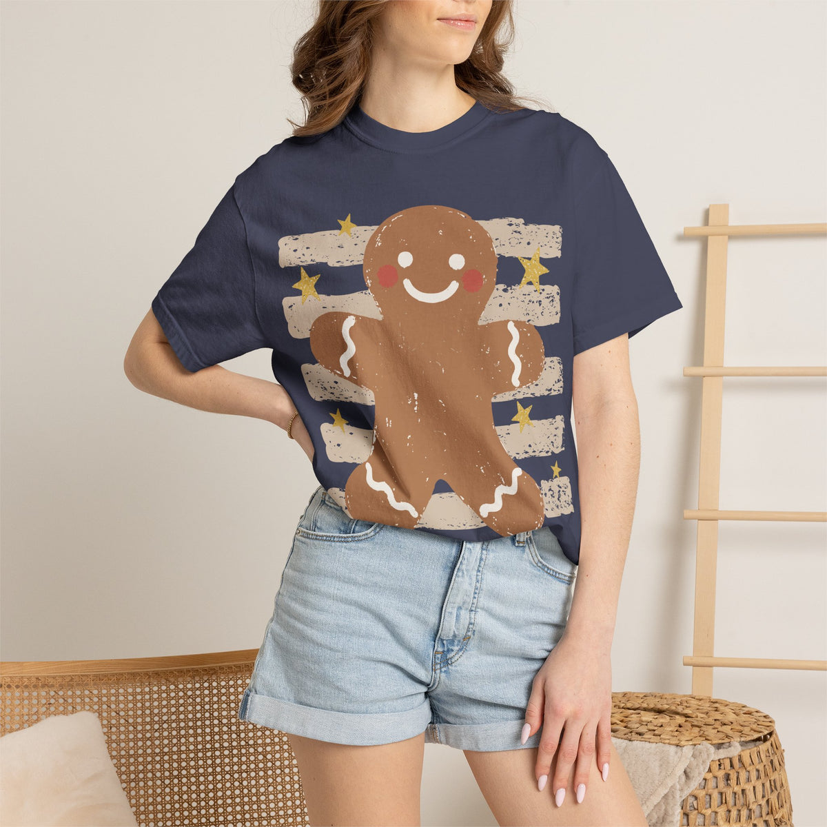 Gingerbread Cookie T-Shirt — Retro Striped Holiday Tee