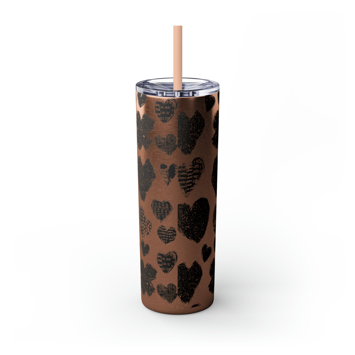 Black Heart Skinny Tumbler with Straw, 20oz