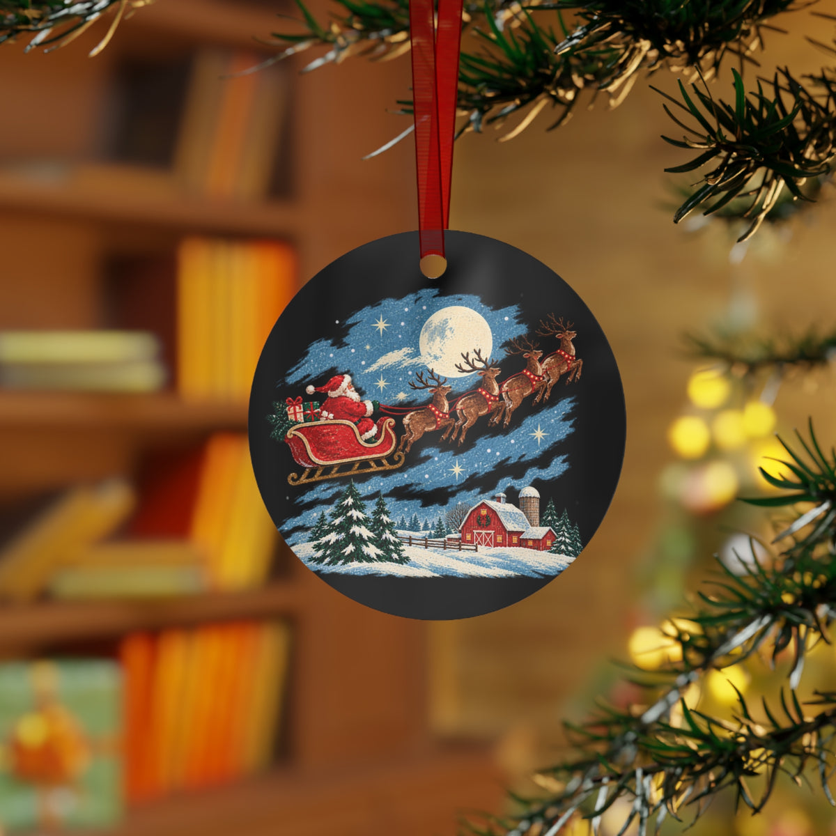 Metal Ornament – Santa Sleigh Christmas Winter Wonderland