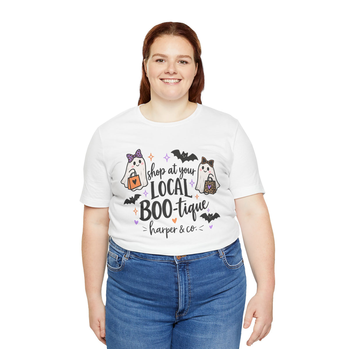 T-Shirt — "Shop at Your Local BOO-tique" Halloween Ghost Boutique Tee