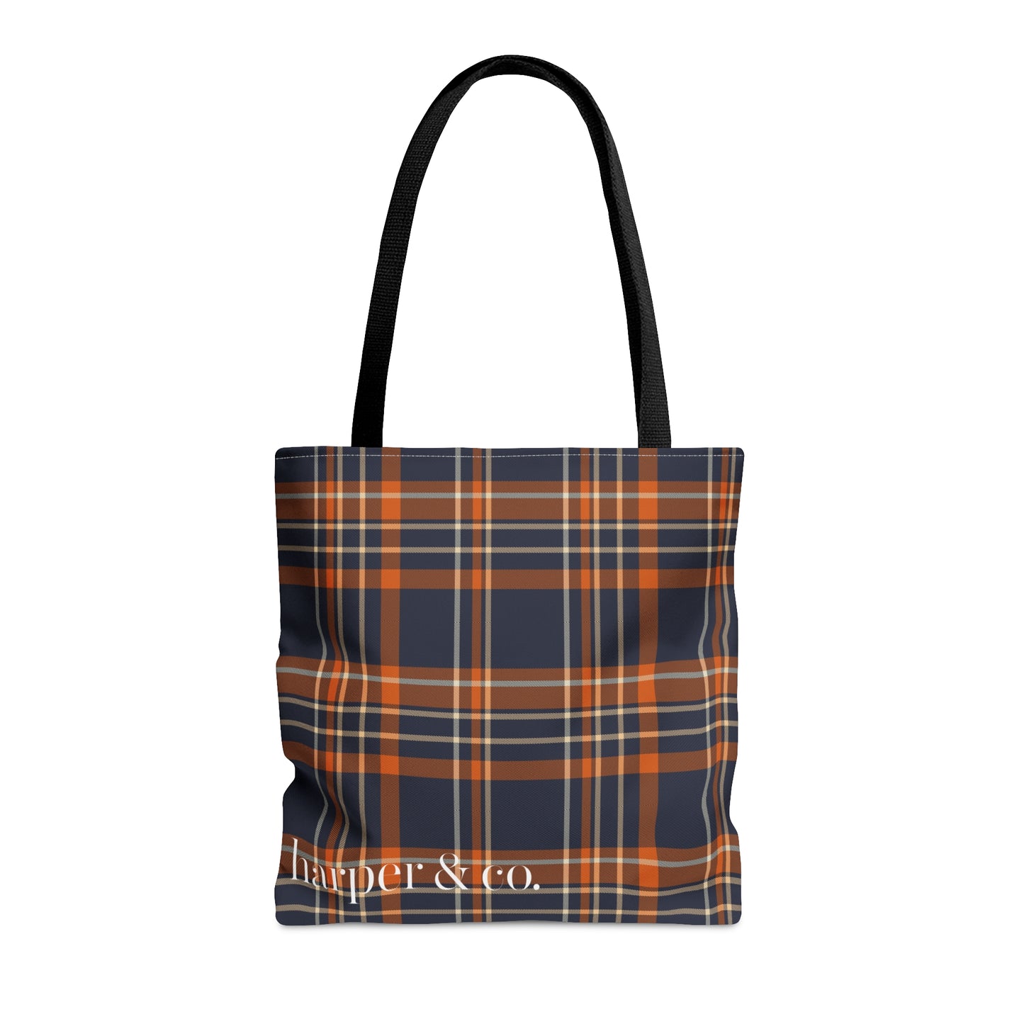 Navy Orange Plaid Tote Bag