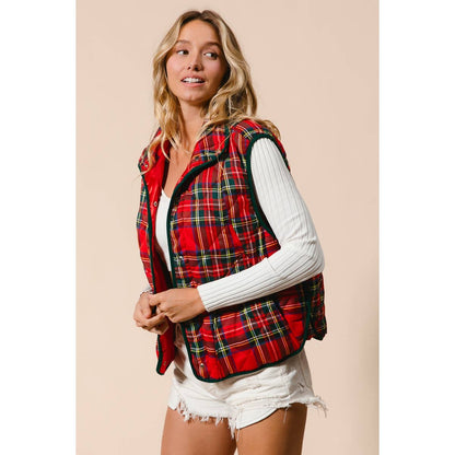 BiBi Vintage Christmas Puff Plaid Quilted Vest