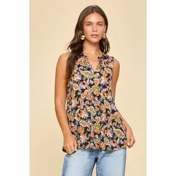 Lizzy Paisley High Contrast Print Sleeveless Top Full Size