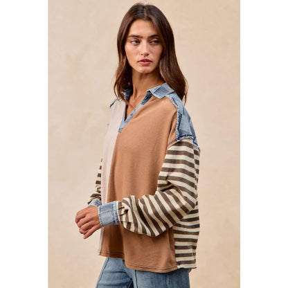 CUT EDGE CHECKER DENIM WAFFLE MIX AND MATCH TOP