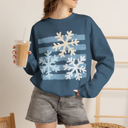 Snowflake Stripes Sweatshirt — Cozy Winter Crewneck