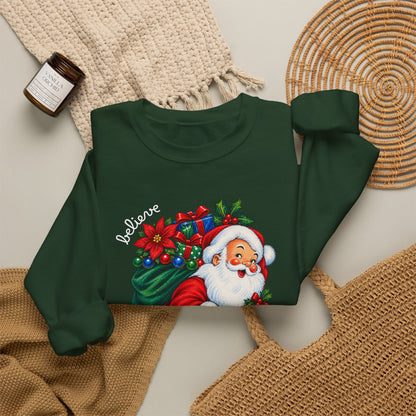 Santa 'Believe' Crewneck Sweatshirt – Vintage Christmas Santa Pullover