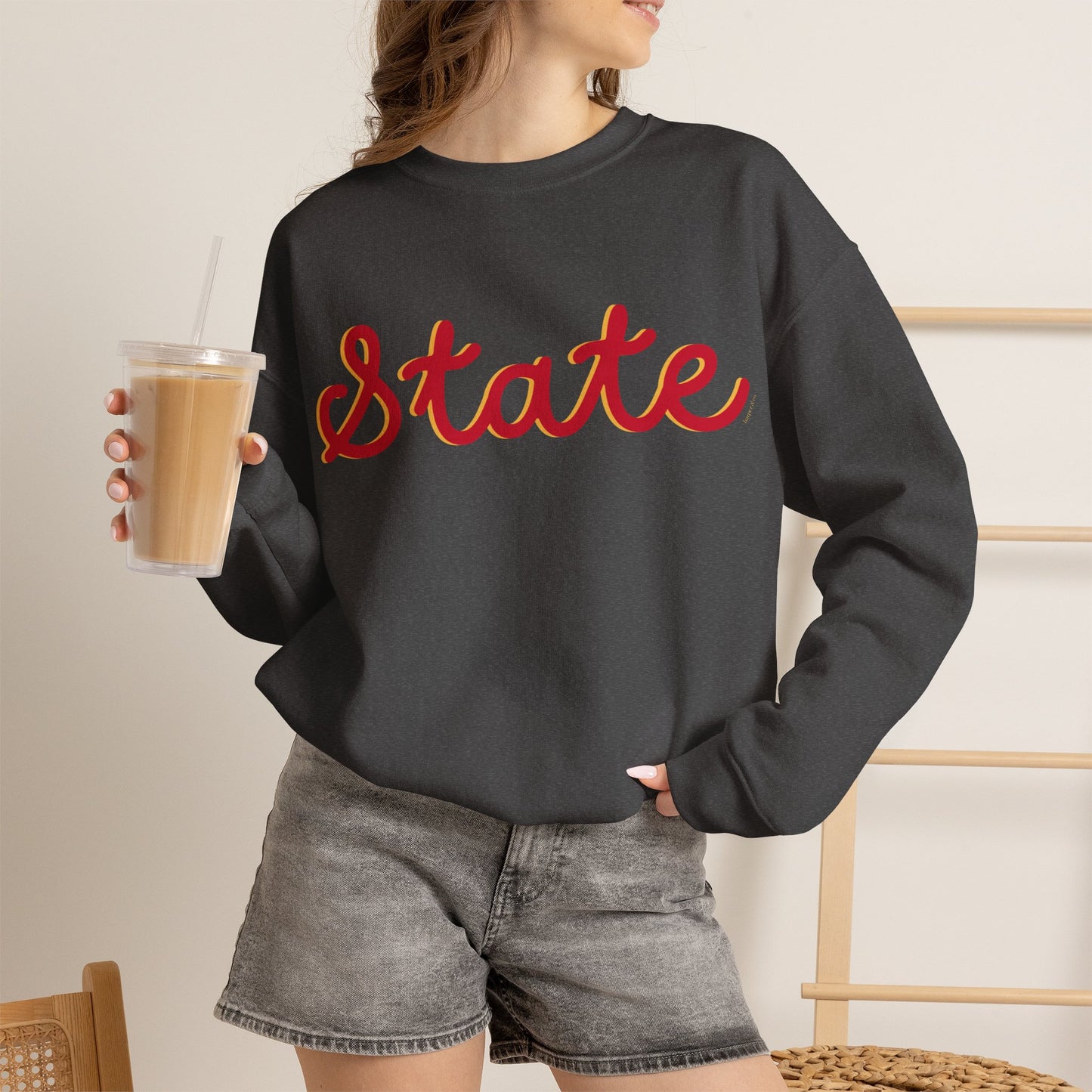 State Script Crewneck Sweatshirt — Retro Red & Gold Collegiate Pullover