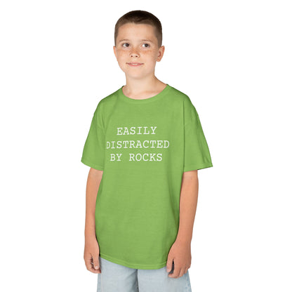 Kids Tee — “Easily Distracted by Rocks.” Funny Nature-Lover Graphic Shirt