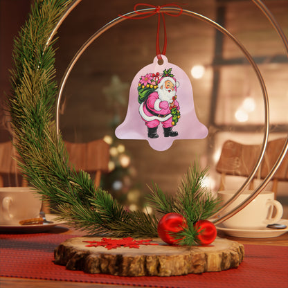 Pink Santa Christmas Metal Ornament
