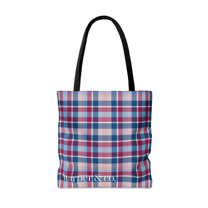 Navy Plaid Tote Bag