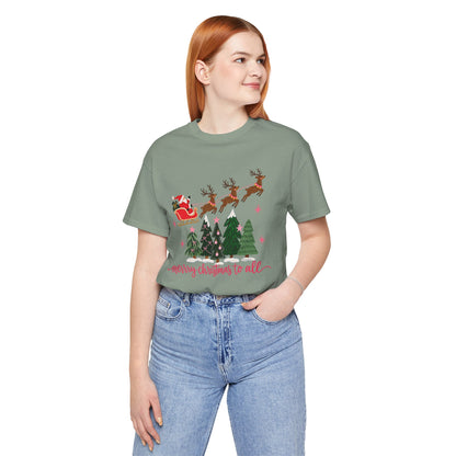Christmas Tee - 'Merry Christmas to All' Santa Sleigh & Reindeer Holiday T-Shirt