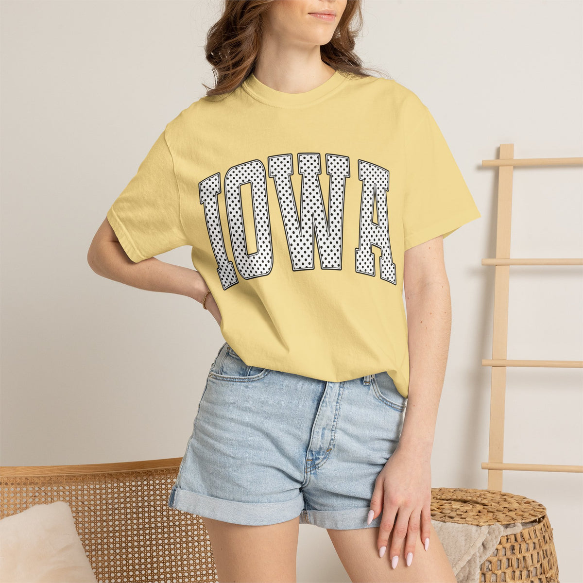 Iowa Retro Polka Dot Mesh Lettering Color Comfort T-Shirt