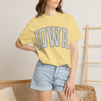 Iowa Retro Polka Dot Mesh Lettering Color Comfort T-Shirt