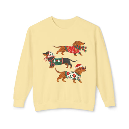 Dachshund Trio Christmas Sweatshirt — Festive Wiener Dogs in Holiday Sweaters