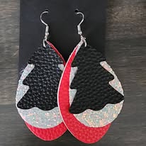 Layered Christmas Tree Faux Leather Earrings