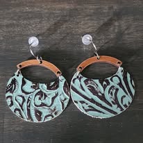 Western Faux Embossed Leather and Wood Handmade Earrings