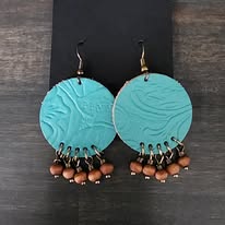 Embossed Beaded Leather Handmade Earrings