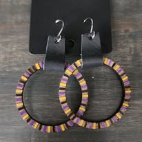 Team Spirit Circle Wooden and Leather Earrings - 3 Colors