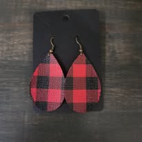 Buffalo Plaid Faux Leather Handmade Earrings