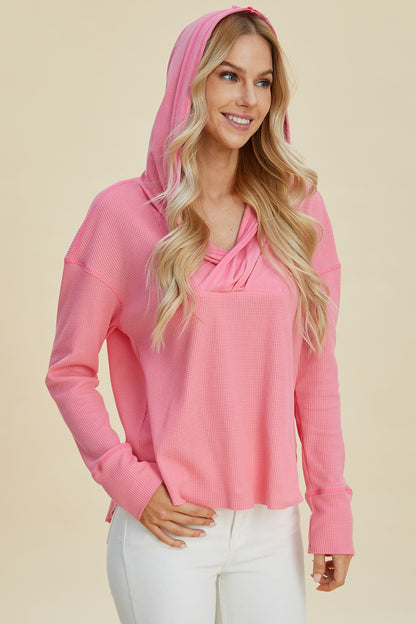 Double Take Full Size High-Low Dropped Shoulder Long Sleeve Hoodie - Multiple Colors