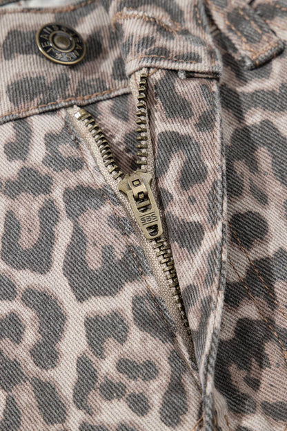 Leopard Frayed Edge Wide Leg High Waist Jeans