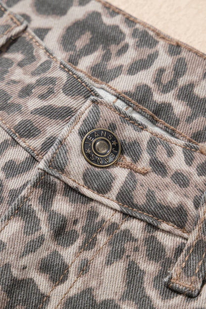 Leopard Frayed Edge Wide Leg High Waist Jeans