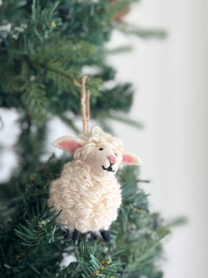 Felt Sheep Ornament with Pink Nose & Black Feet