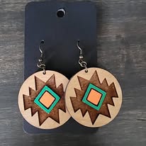 Wooden Engraved Aztec Handmade Earrings