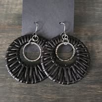 Rattan and Metal Hoop Earrings