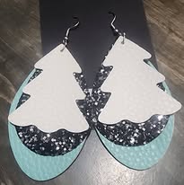 Layered Christmas Tree Faux Leather Earrings