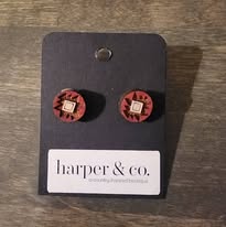 Aztec Wooden Etched Handmade Stud Earrings