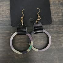 Camo Circle Handmade Wooden and Leather Earrings
