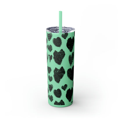 Black Heart Skinny Tumbler with Straw, 20oz