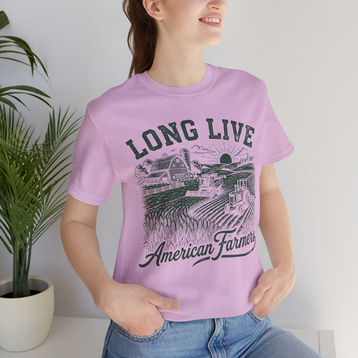 Long Live American Farmers Green T-Shirt — Vintage Farm Scene Tee