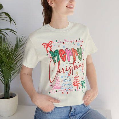 Merry Christmas Graphic Tee – Festive Holiday Holiday Lights & Trees Shirt