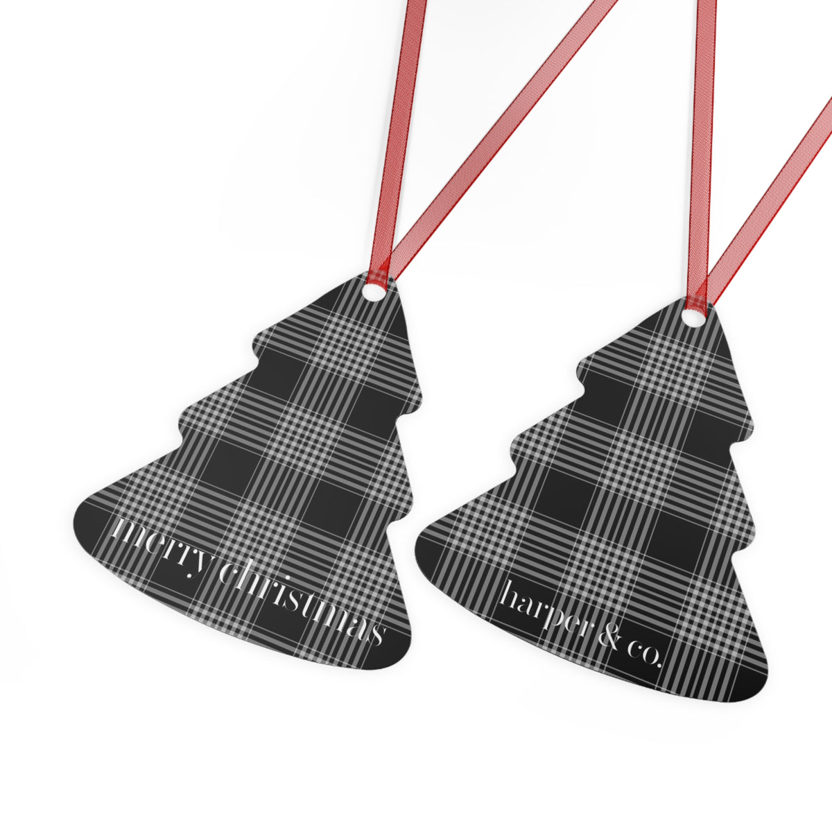 Black Plaid Merry Christmas Metal Bell Ornament